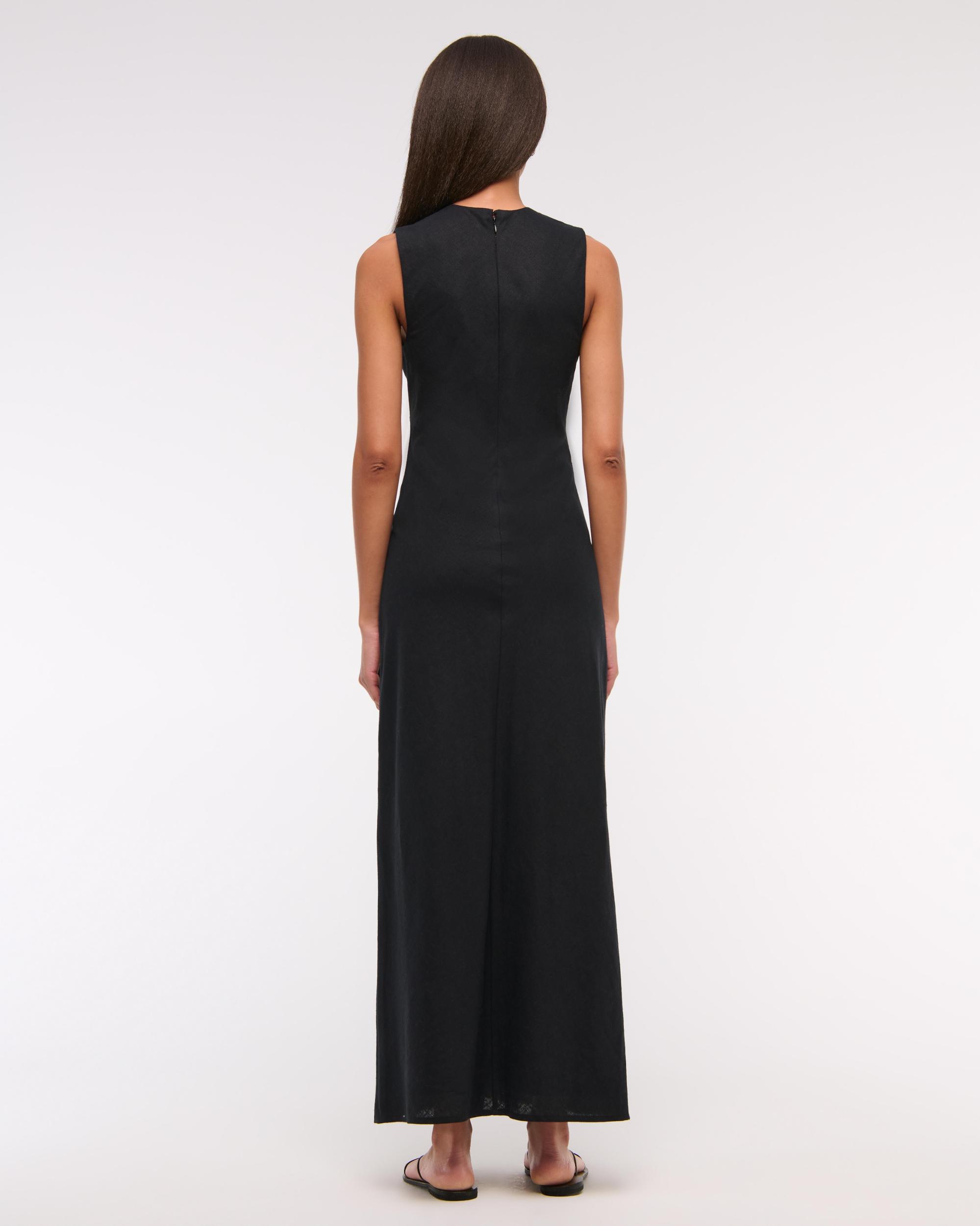 Beaded Plunge Linen-Blend Maxi Dress Product Image