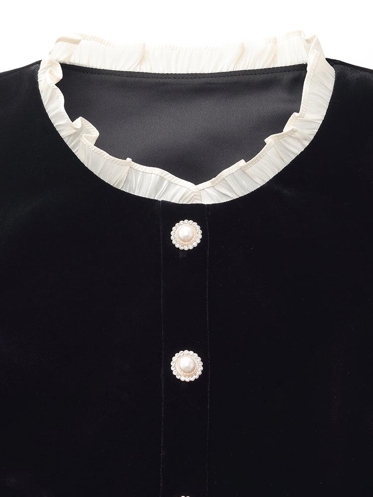 Velvet Ruffle Hem Jacket And Pants Two-Piece Set Product Image