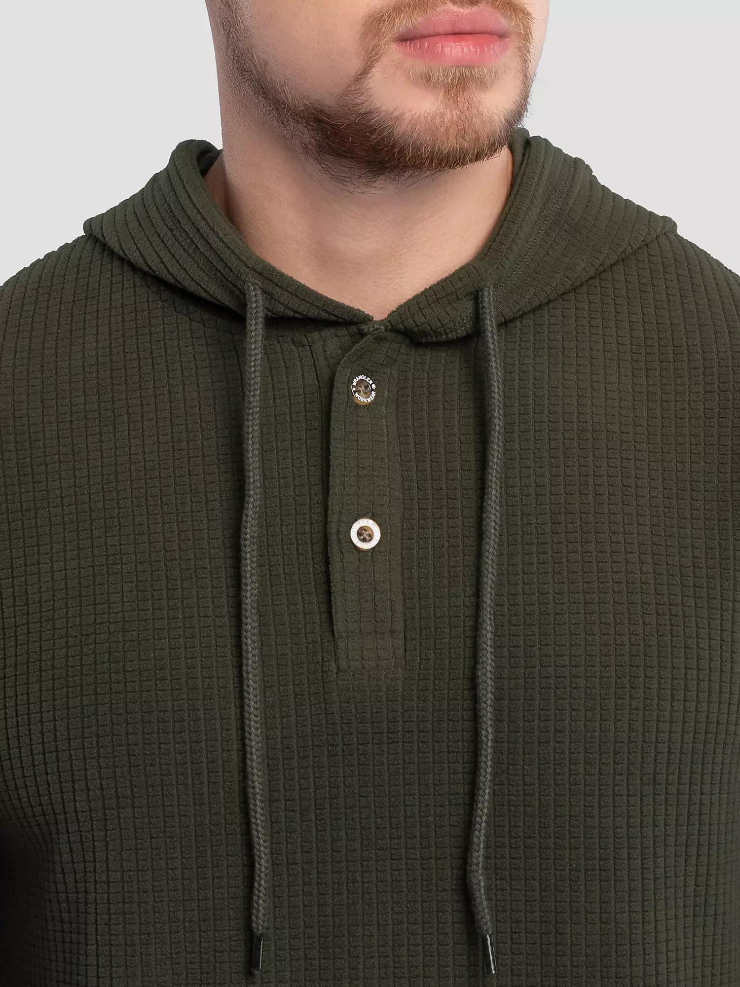 Men's Hooded Workwear Grid Fleece Henley in Olive Product Image