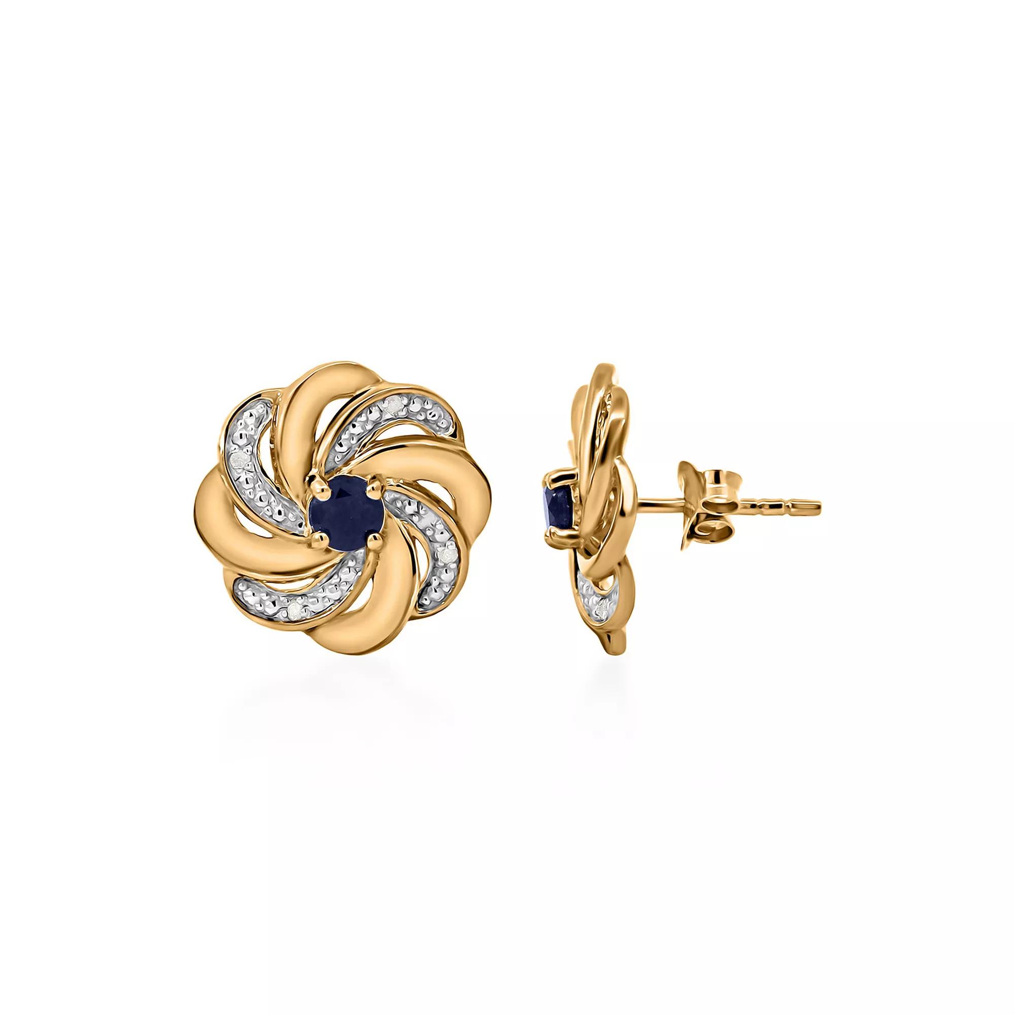 14k Gold over Sterling Silver Stone & Diamond Accent Earrings, Women's, Blue Product Image