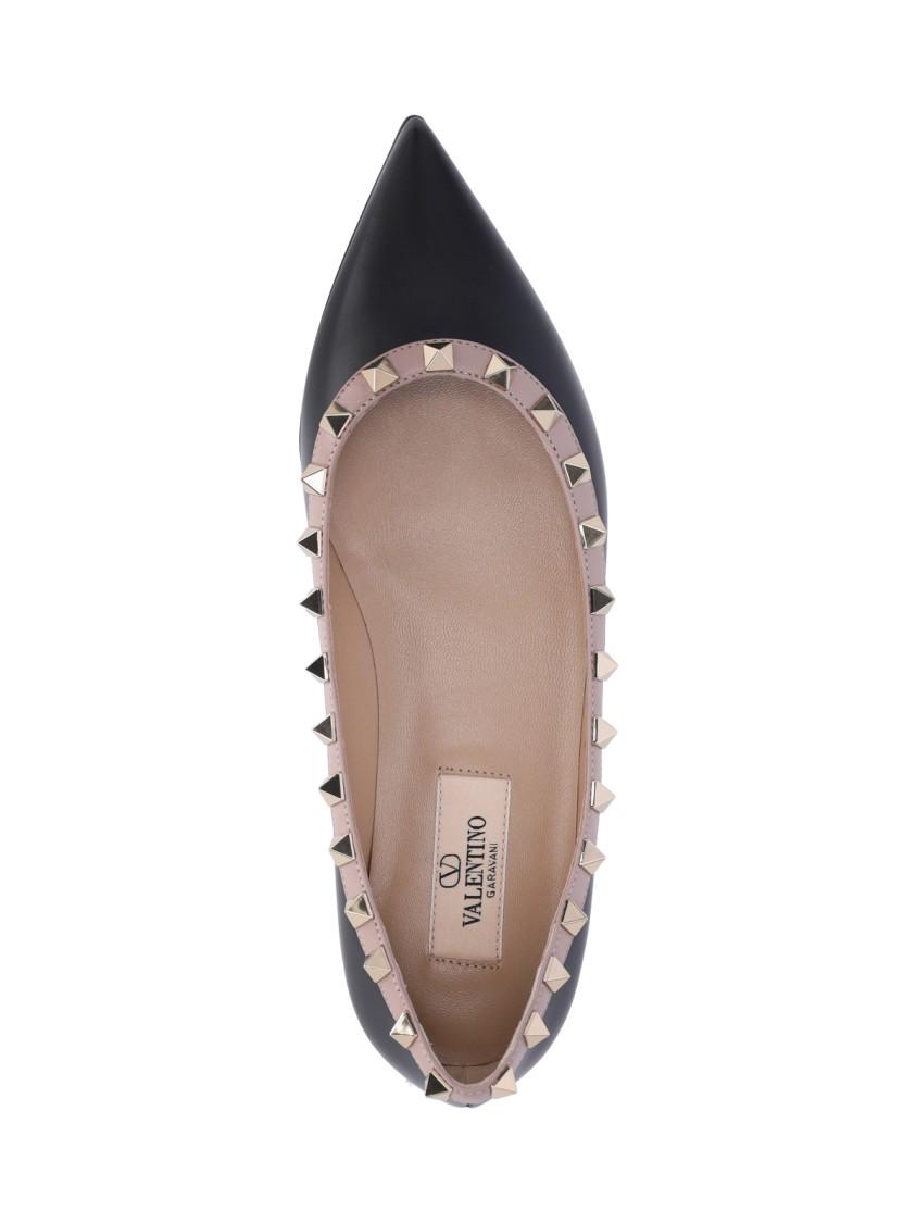 VALENTINO GARAVANI Pointed Toe Studded Trim Flat Sole Ballerina In Black Product Image