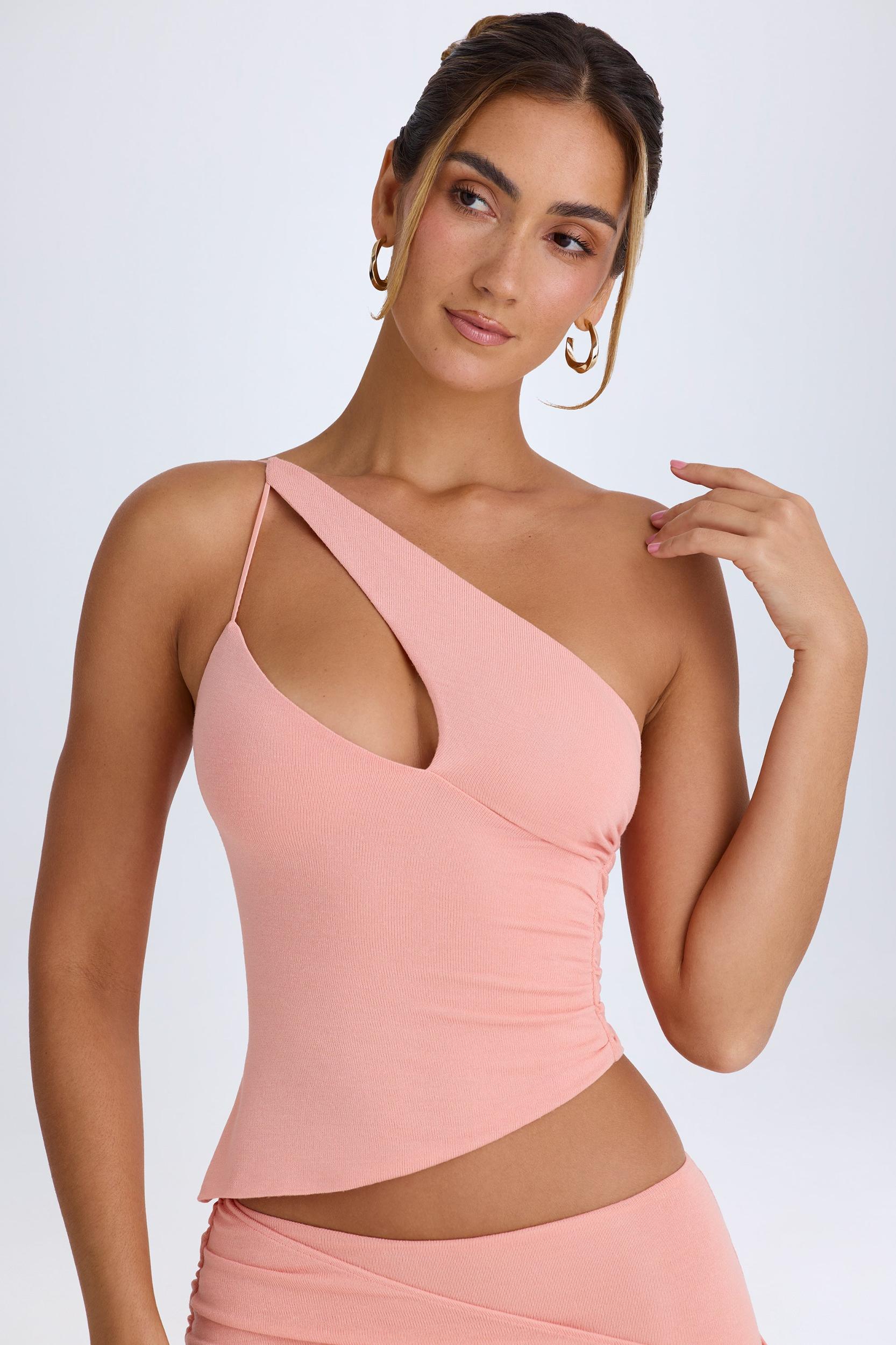 Asymmetric Cut-Out Top in Apricot Pink Product Image