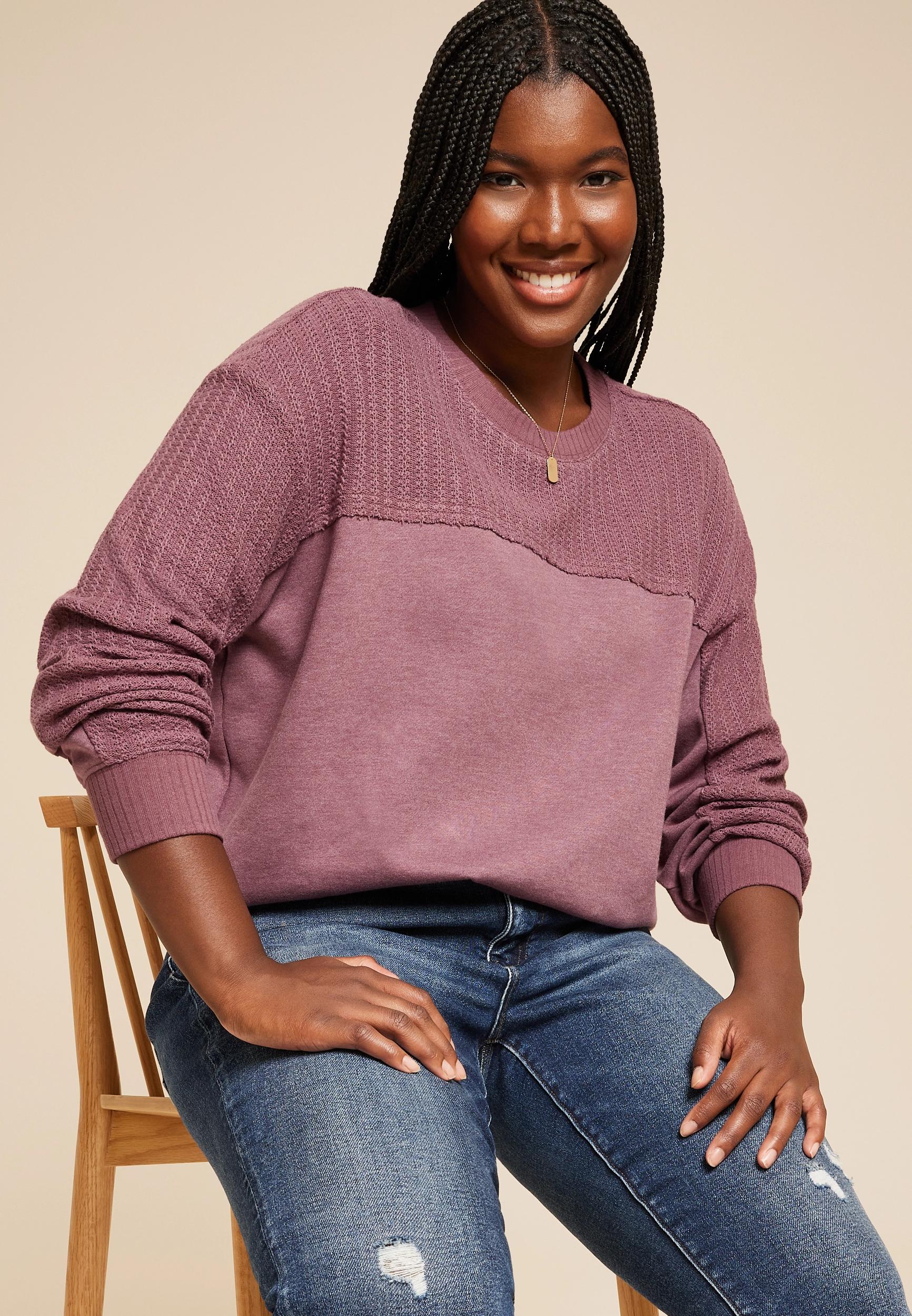 Maurices Plus Size Womens KnitMixerCrew Neck Sweatshirt Product Image