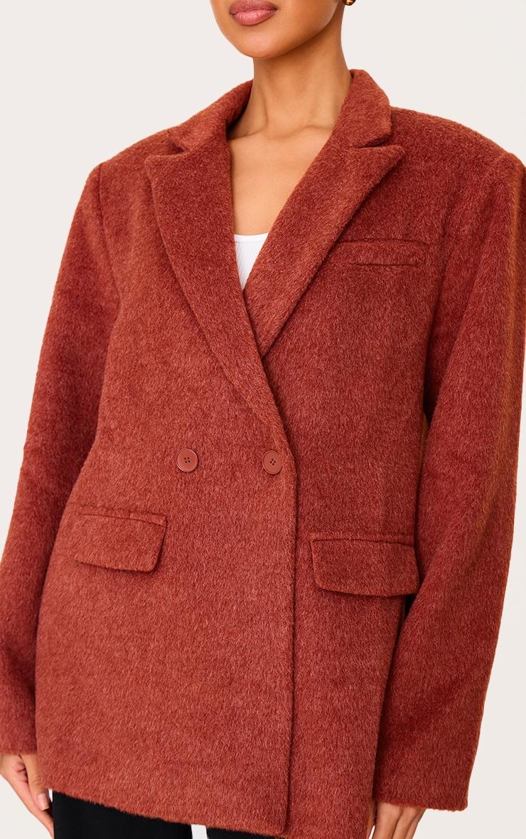 Burnt Orange Oversized Textured Wool Look Blazer Product Image