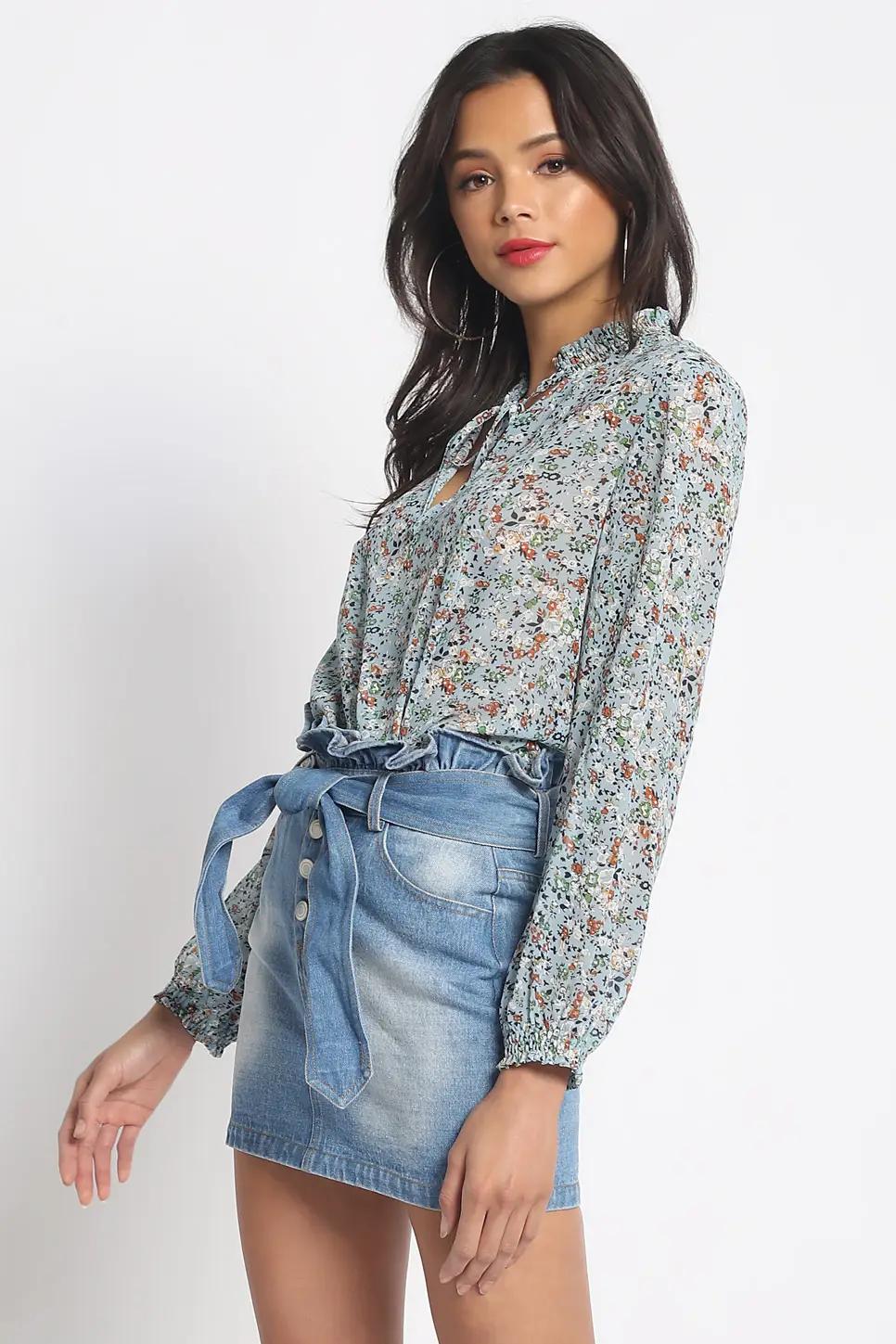 Tie Mini Floral Blouse Product Image