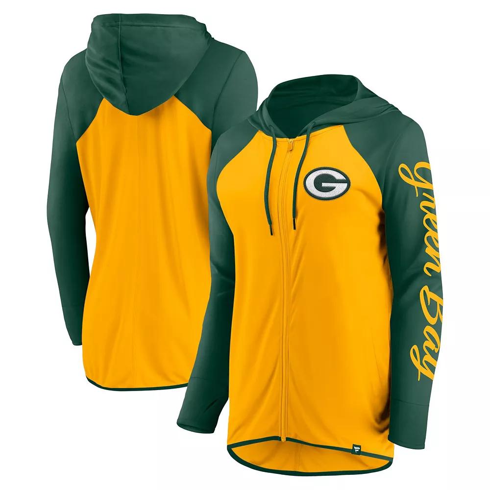 Women's Fanatics Gold/Green Green Bay Packers Script Full-Zip Hoodie, Size: XL Product Image