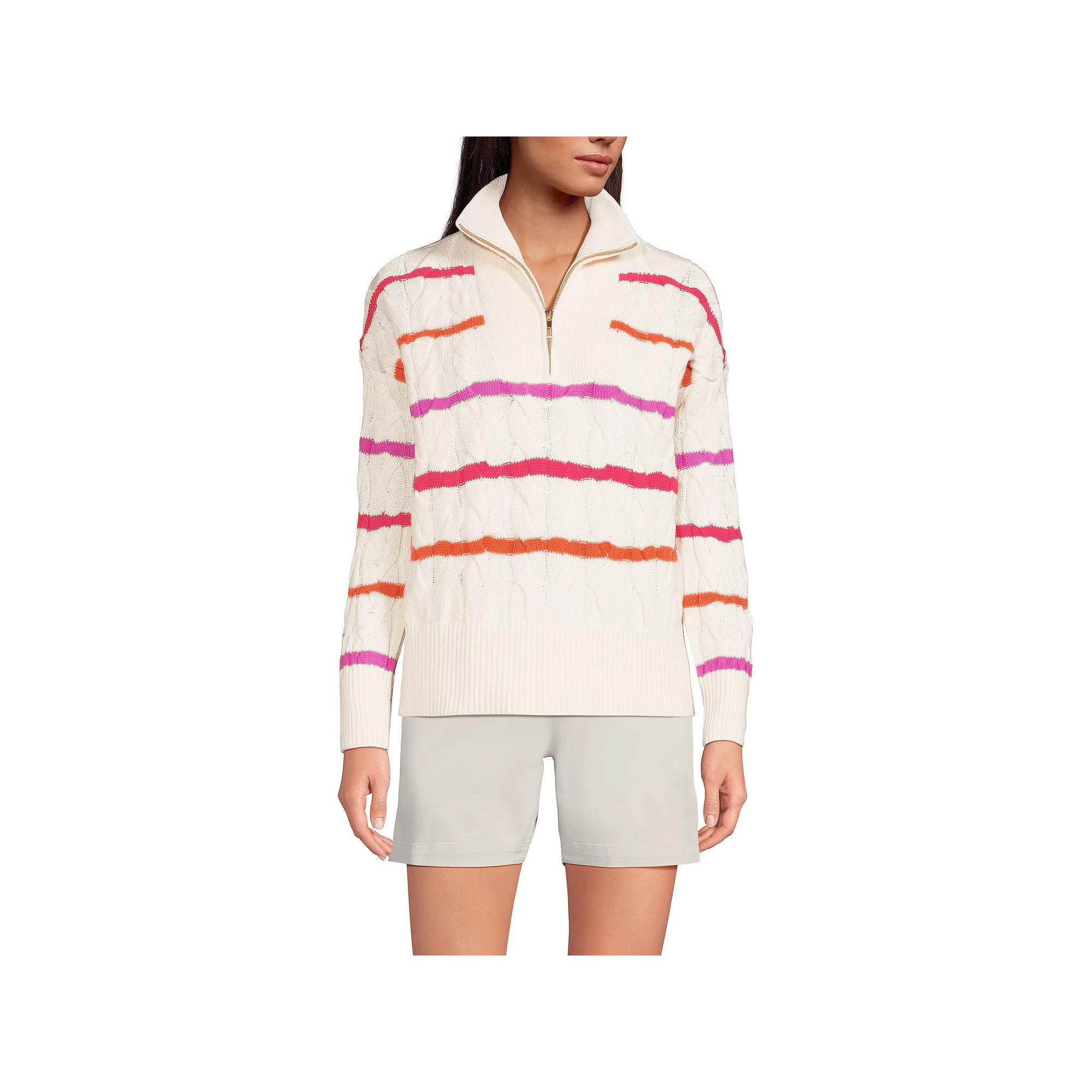 Women's Lands' End Drifter Cable Quarter Zip Sweater,  Product Image