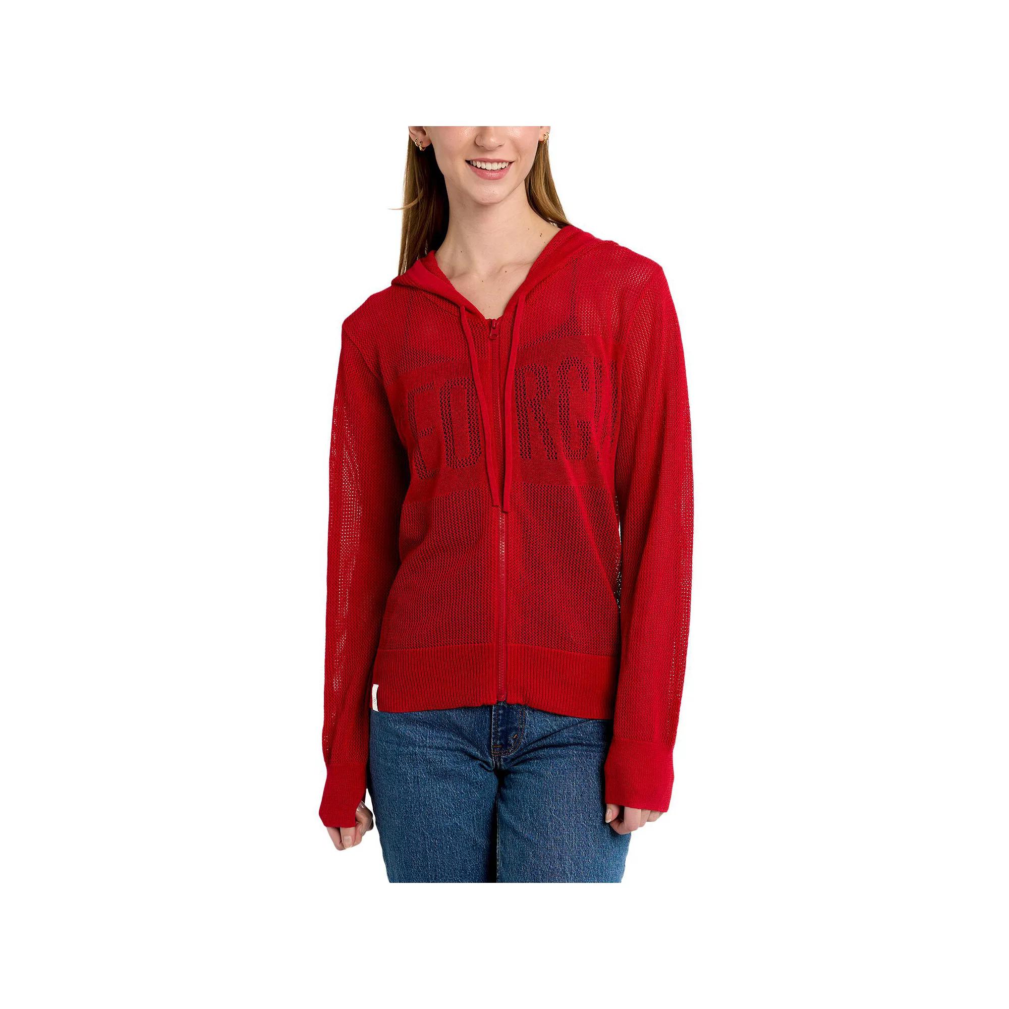 Women's Lusso Red Georgia Bulldogs Summer Tonal Mesh Full-Zip Hoodie Sweater,  Product Image