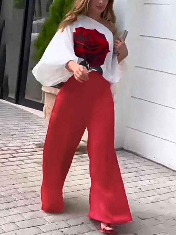 High Waisted Loose Pockets Solid Color Pants Trousers Product Image
