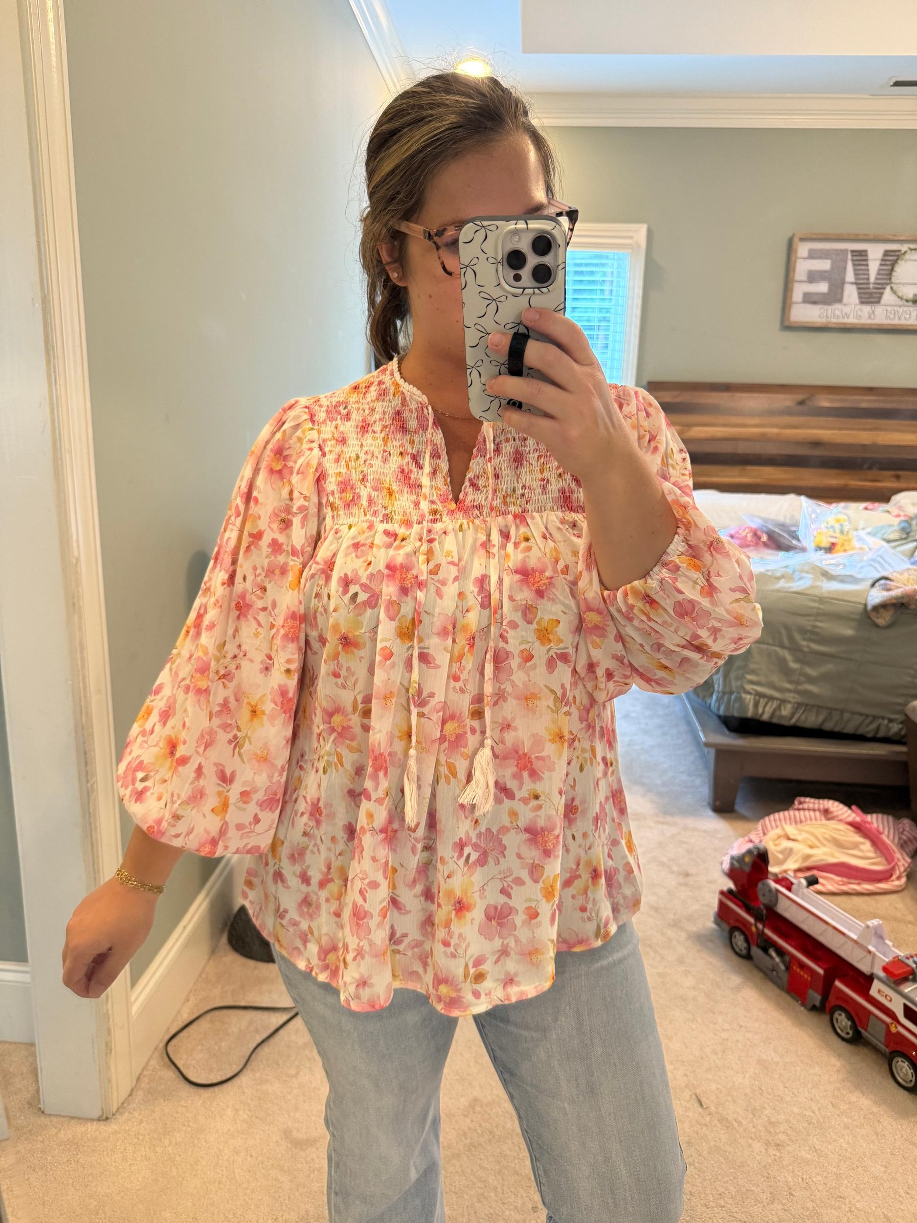 Pink Floral Blouse Preorder Product Image