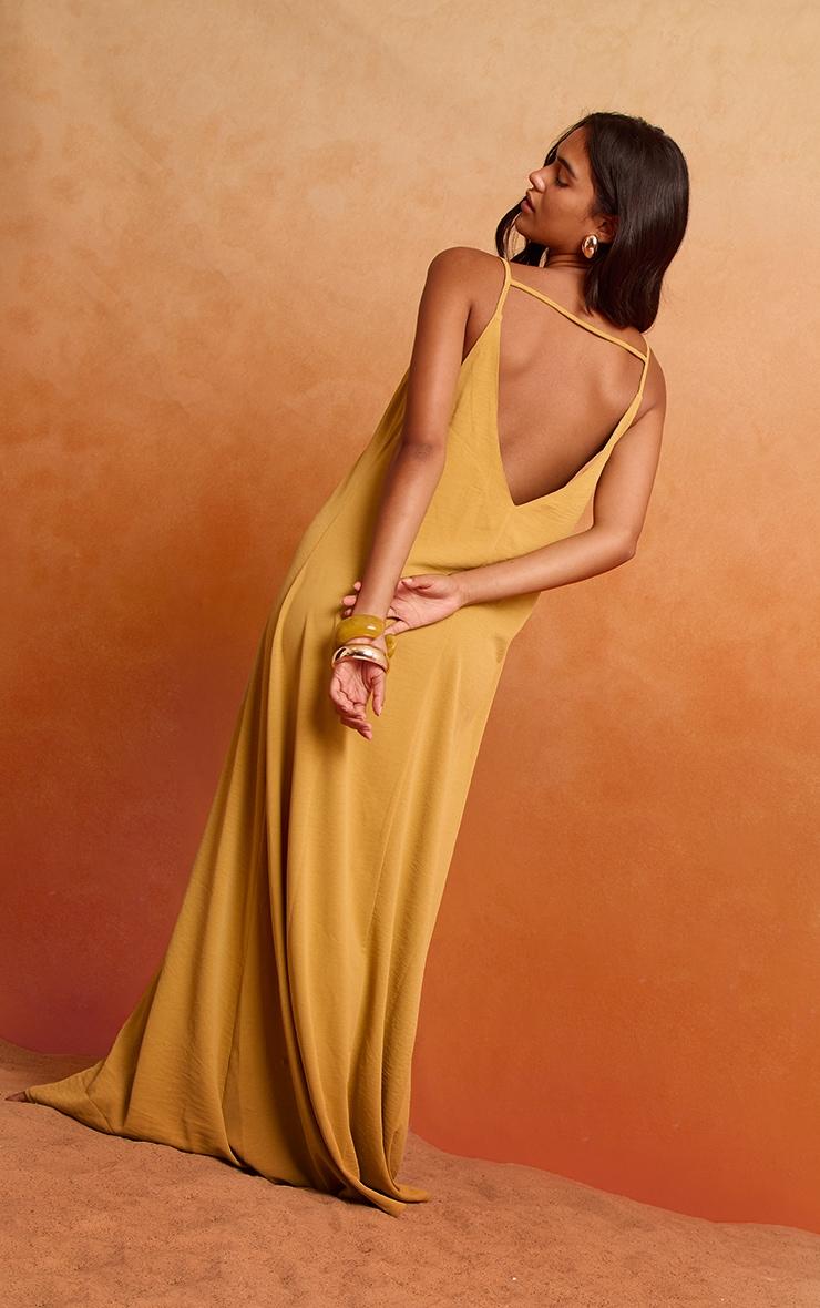 Deep Mustard Floaty Woven Low Back Maxi Dress Product Image