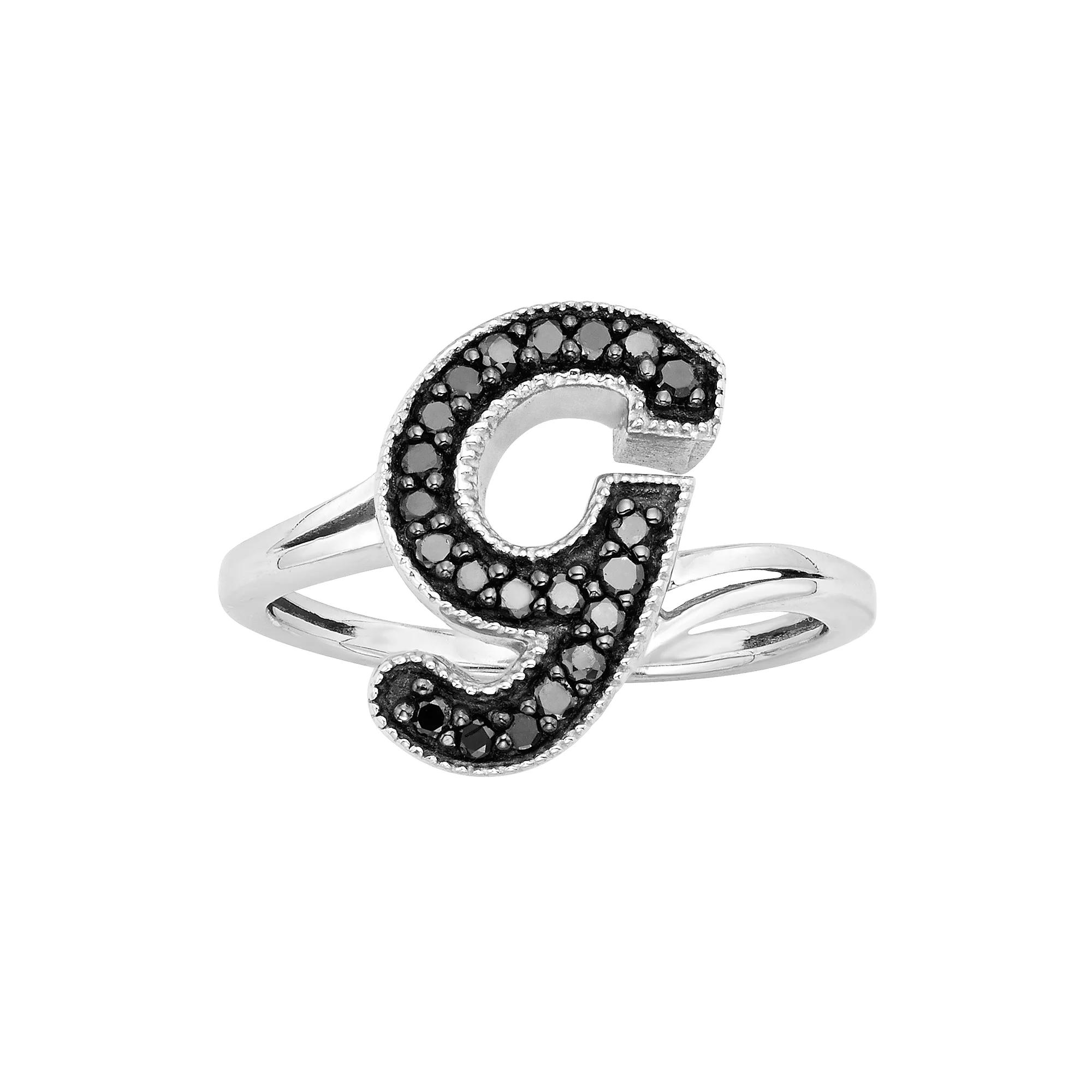 Jewelexcess Sterling Silver 1/4-ct. T.W. Black Diamond Initial Ring, Womens Product Image