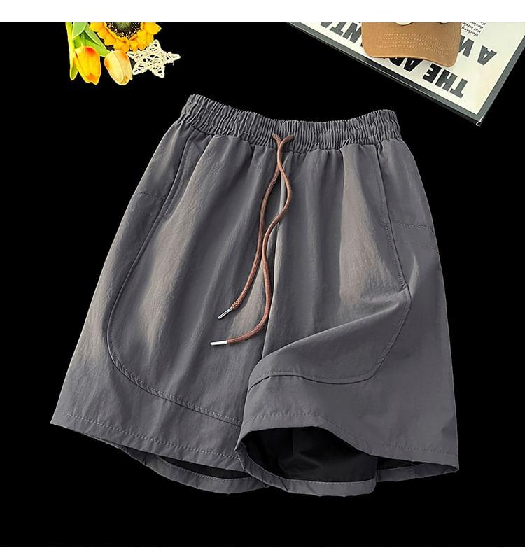 Drawstring Waist Plain Sweat Shorts Product Image