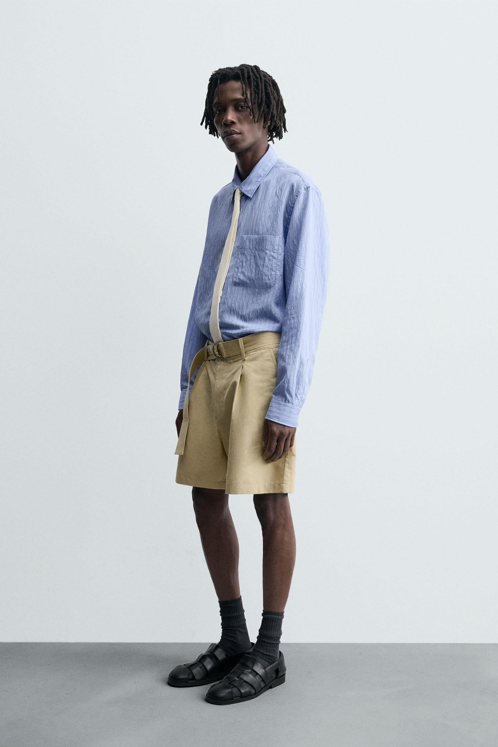 COTTON LINEN BELTED SHORTS Product Image