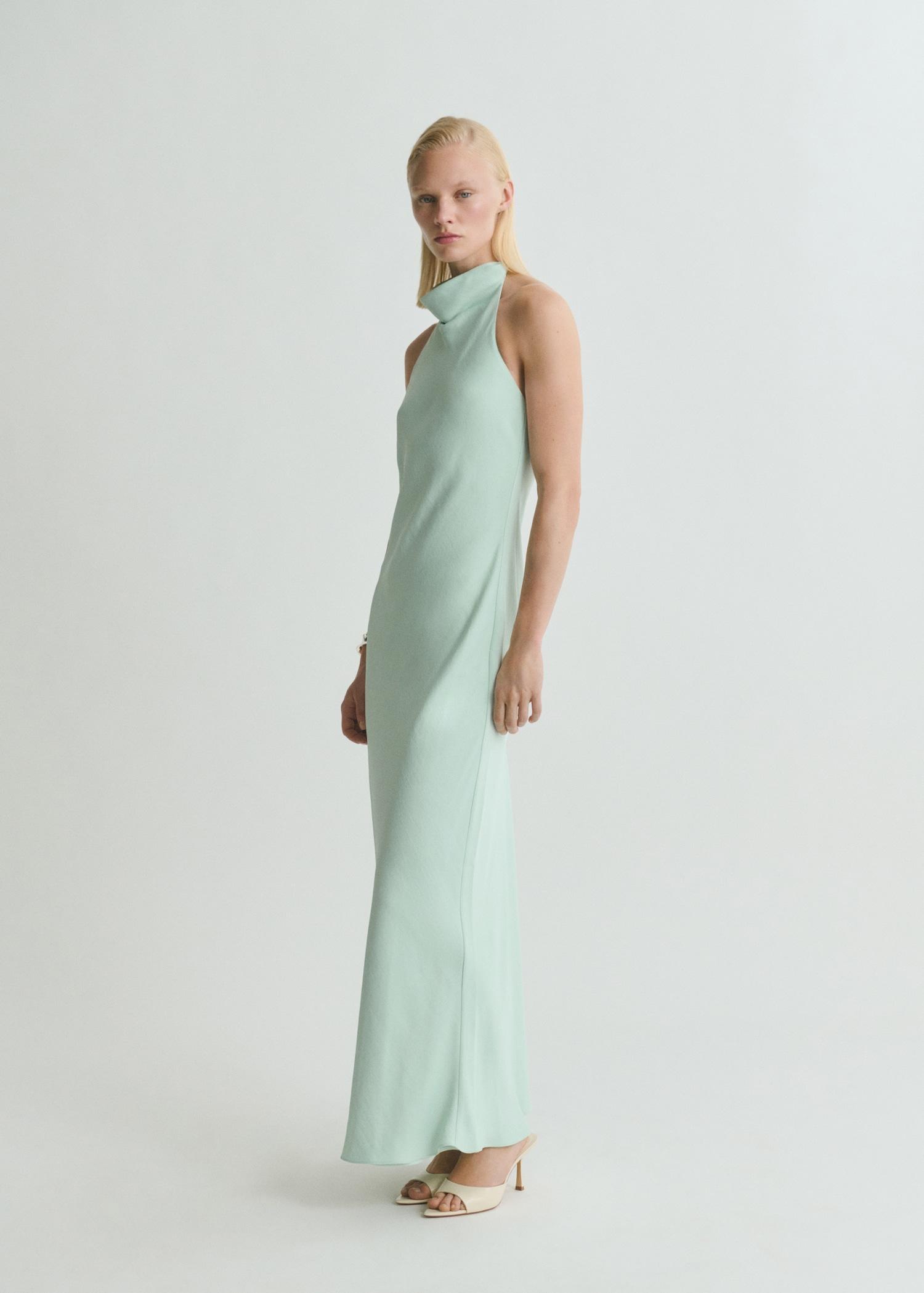 Satin halter neck dress - Women | MANGO USA Product Image