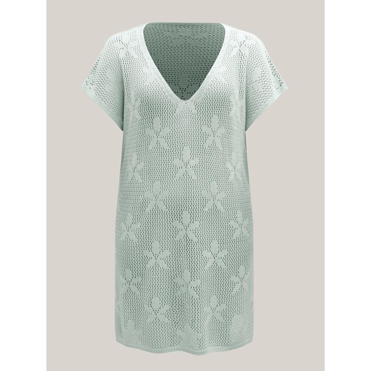 Plus Size Sheer Cut-Out Floral Pattern Swim Cover-Up Women's Swimwear Mint Beach Loose Texture Curve Swim Cover Ups BloomChic 22-24/3X Product Image