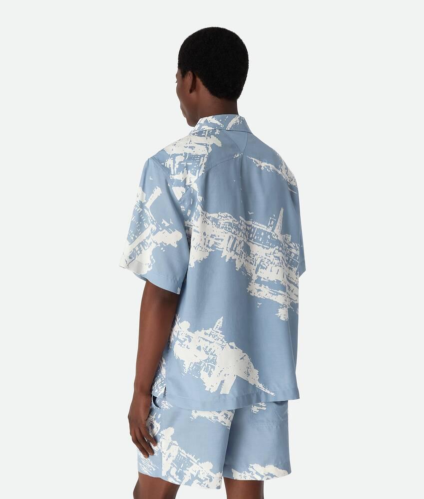 Men's Italian Postcard Silk Shirt in Blue/dove Product Image