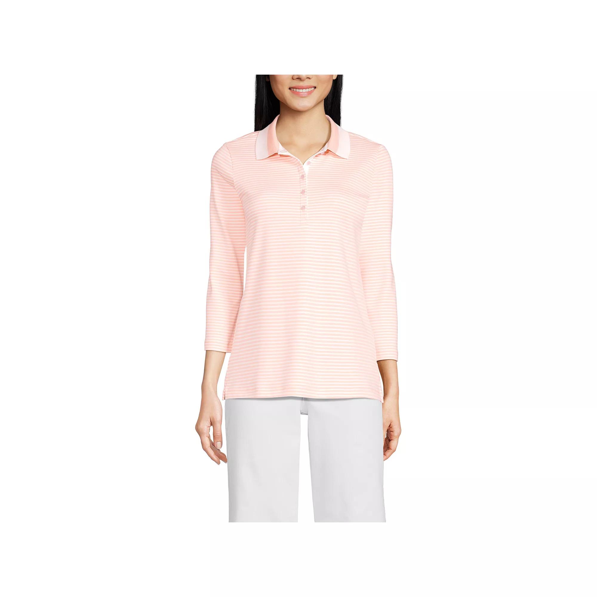 Petite Lands' End Supima Cotton 3/4 Sleeve Polo Shirt, Women's,  Product Image