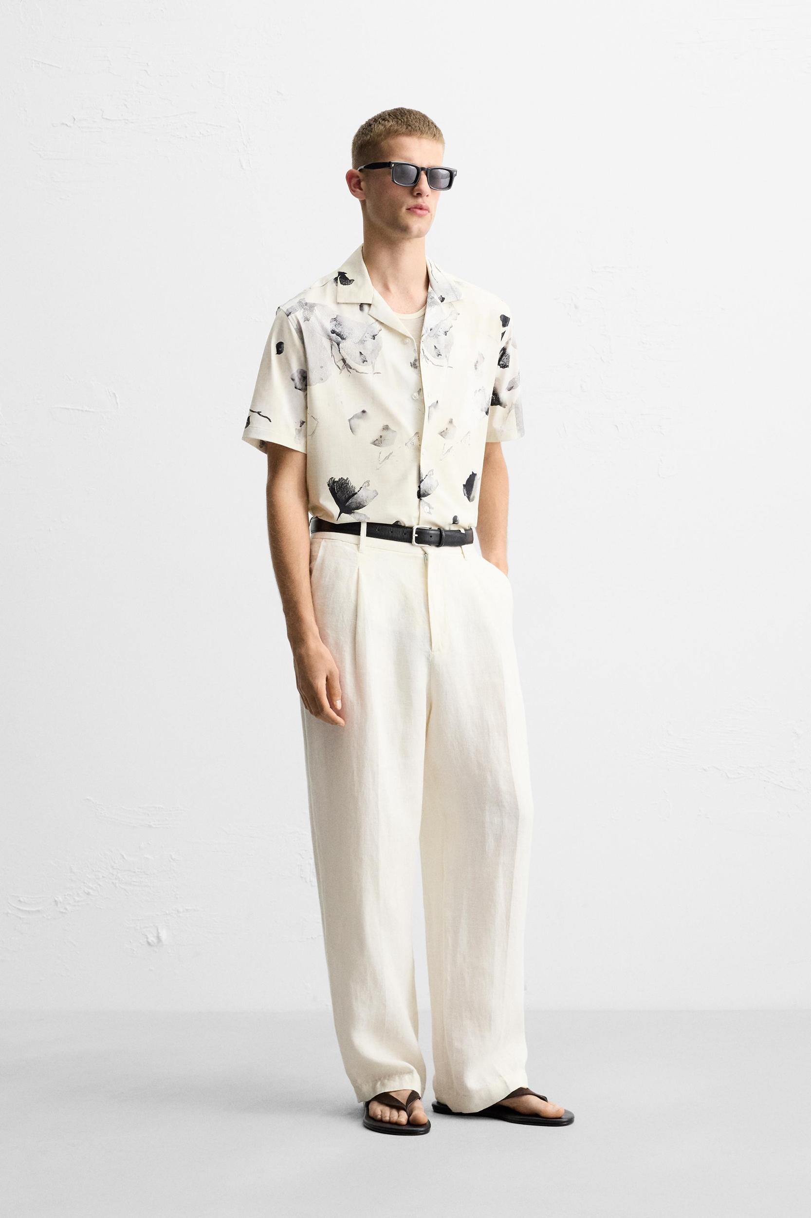 FLORAL PRINT STRETCH SHIRT Product Image