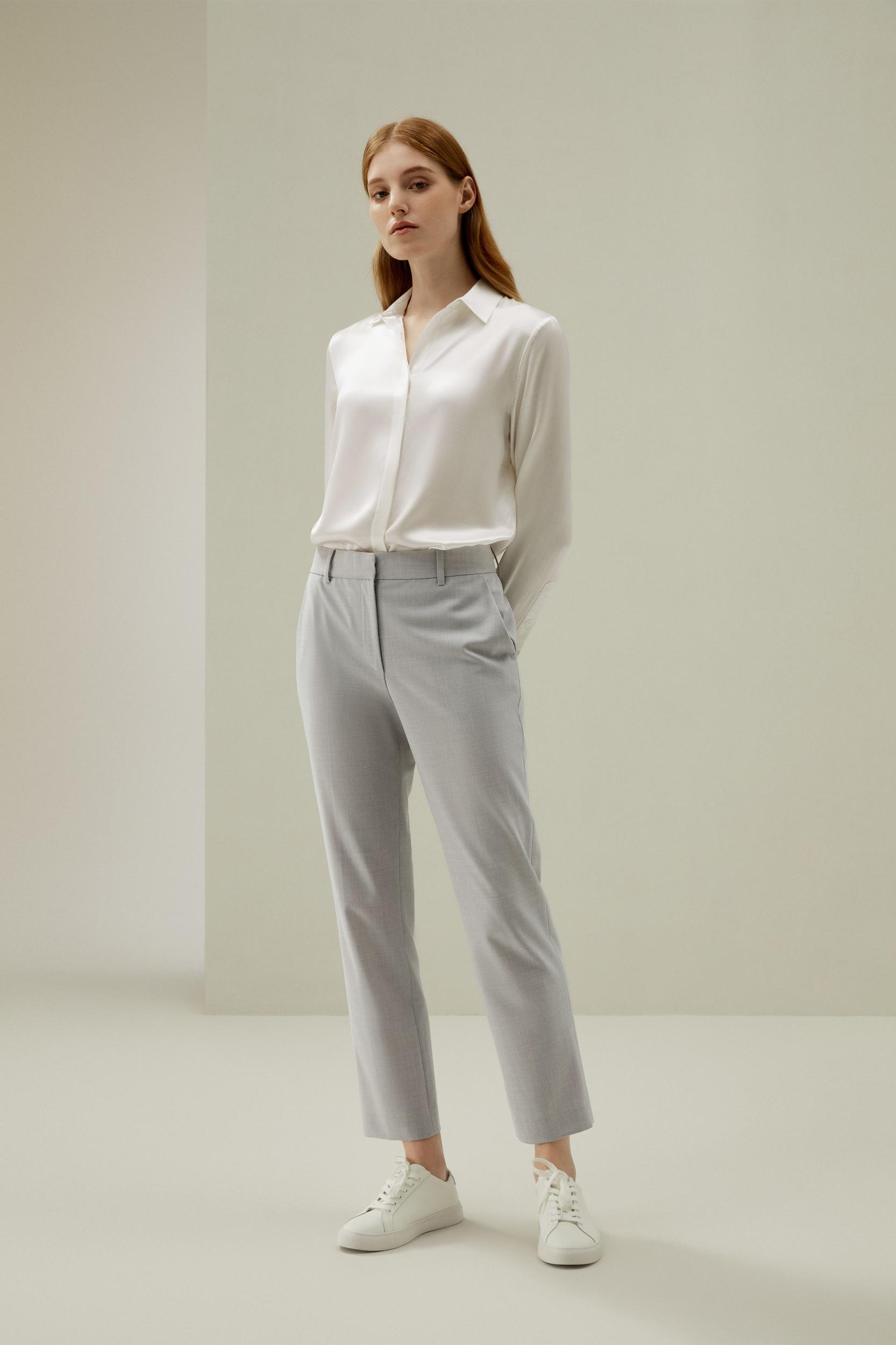 LILYSILK Silk Shirt Women - Dark Gray Mulberry Silk - Non-Toxic Dyes Concealed Mother-Of-Pearl Buttons Blouse Petite M Product Image