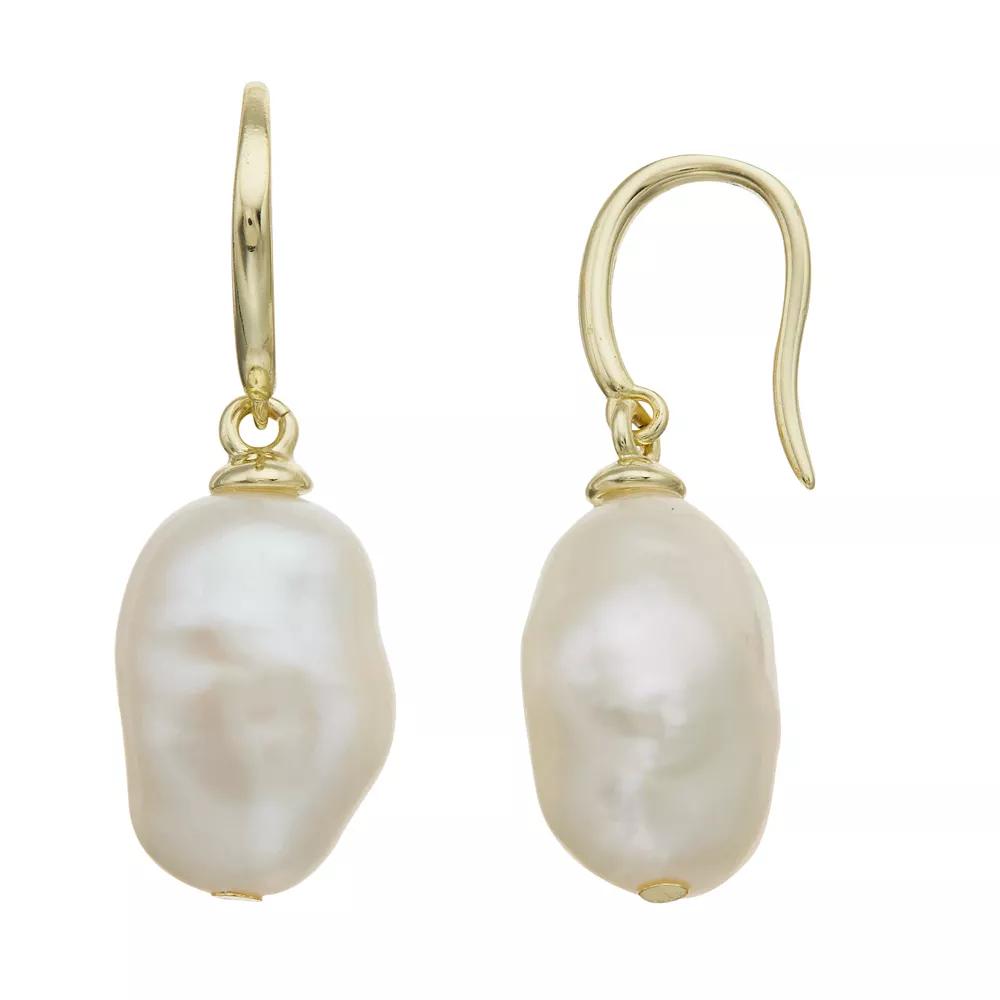 14k Gold Over Silver & Baroque Freshwater Cultured Pearl Drop Earrings, Women's, Gold Tone Product Image