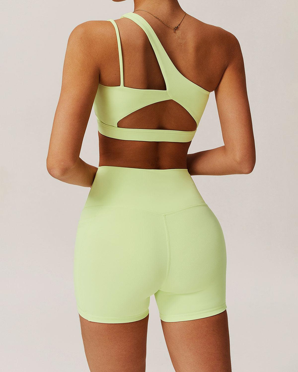 Green Cropped One Shoulder Yoga Cami Top - Light Support Product Image