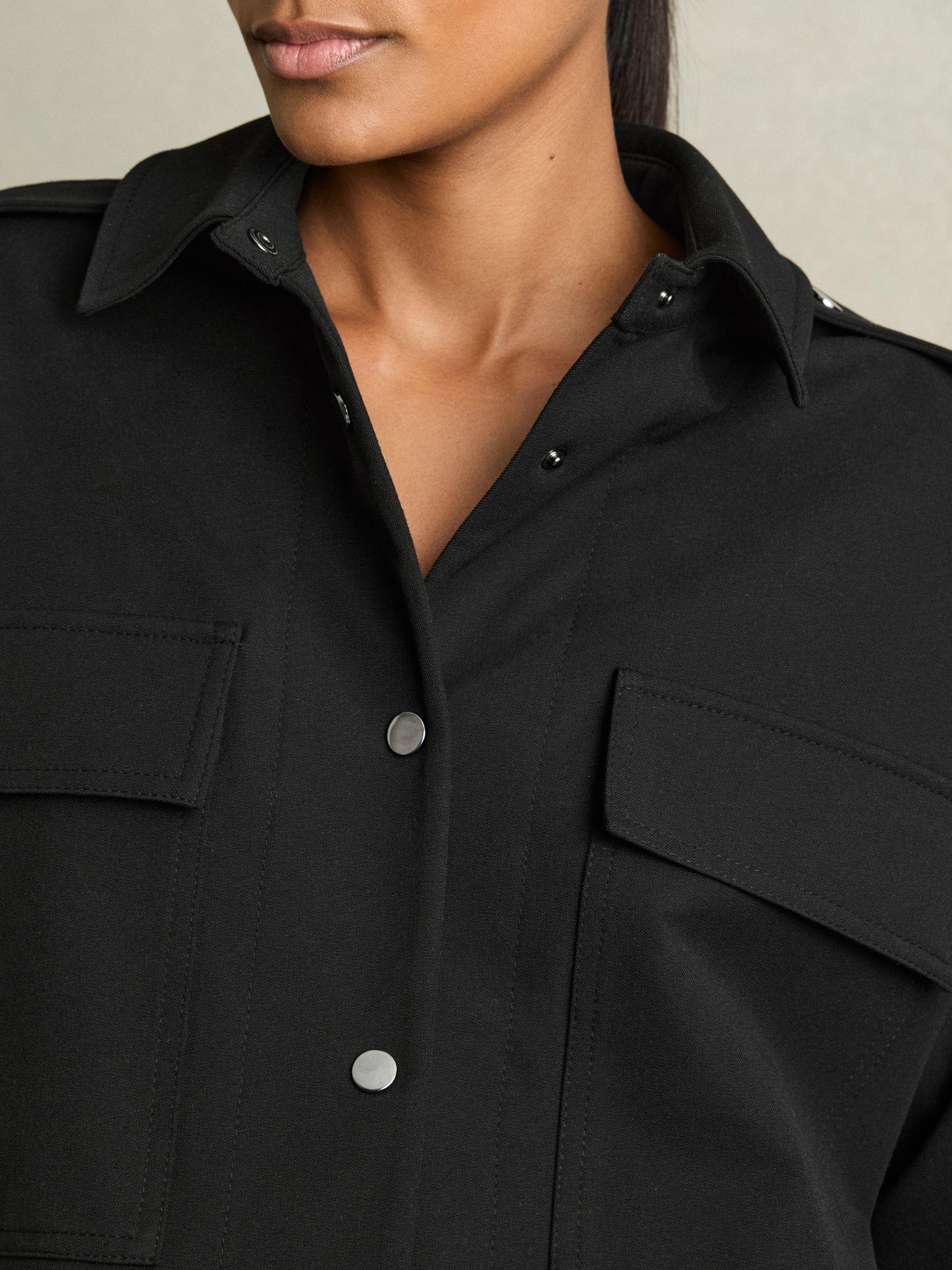 Cropped Twill Shirt Jacket in Black Product Image