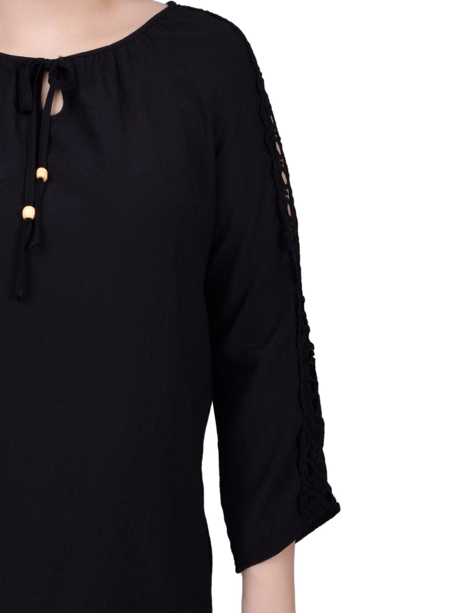 3/4 Length Sleeve Crochet Detail Blouse Product Image