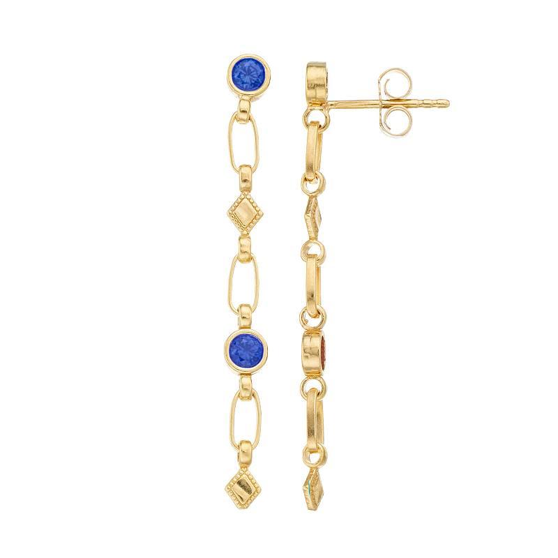 Kristen Kesho Sterling Silver Lab-Created Sapphire Rhombus Link Drop Earrings, Women's Product Image