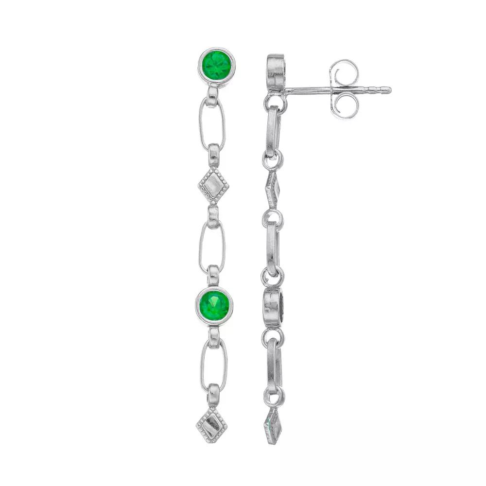 Kristen Kesho Sterling Silver Lab-Created Emerald Rhombus Link Drop Earrings, Women's Product Image