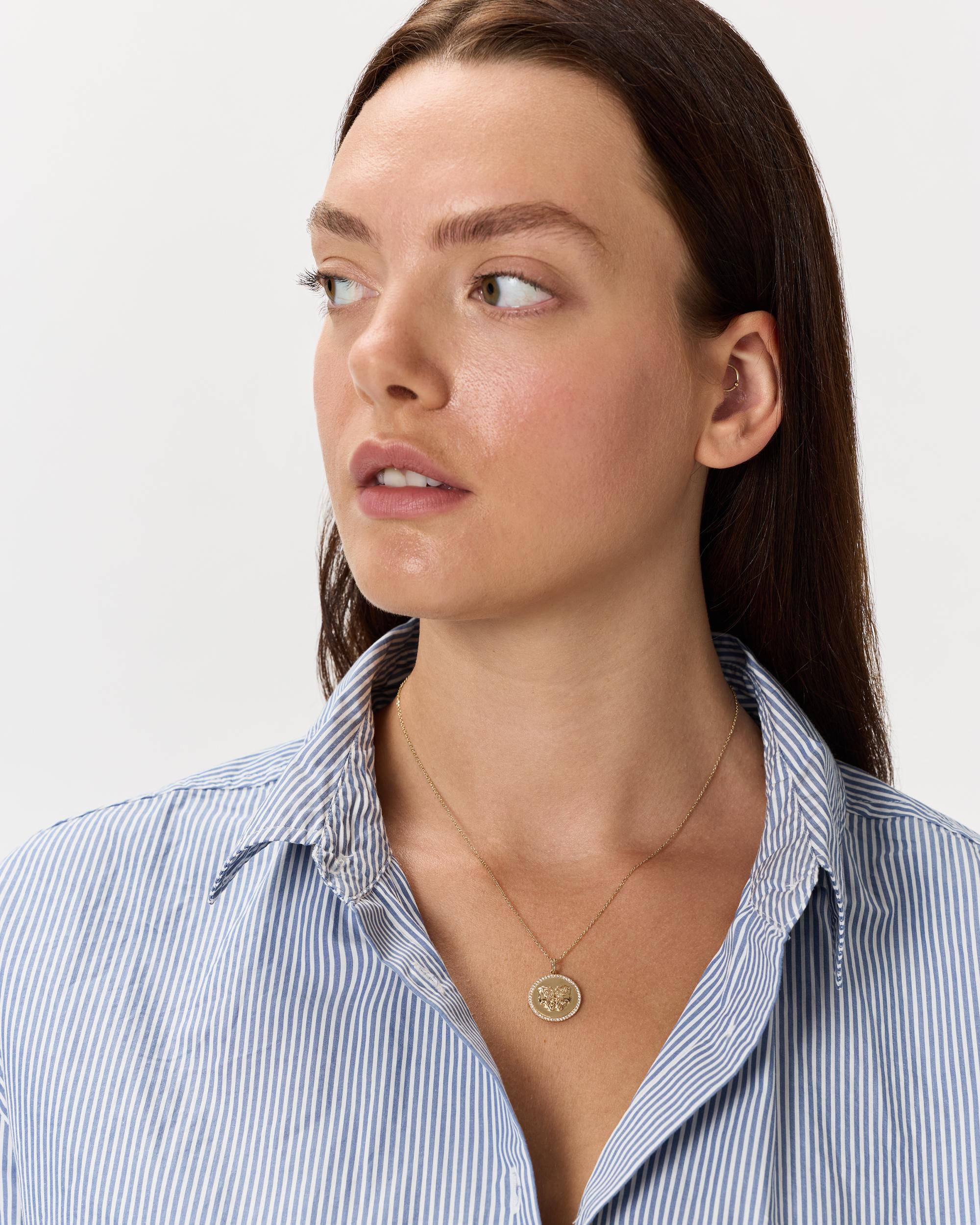 Quince | Women's 14K Gold Pave Zodiac Medallion Charm Product Image