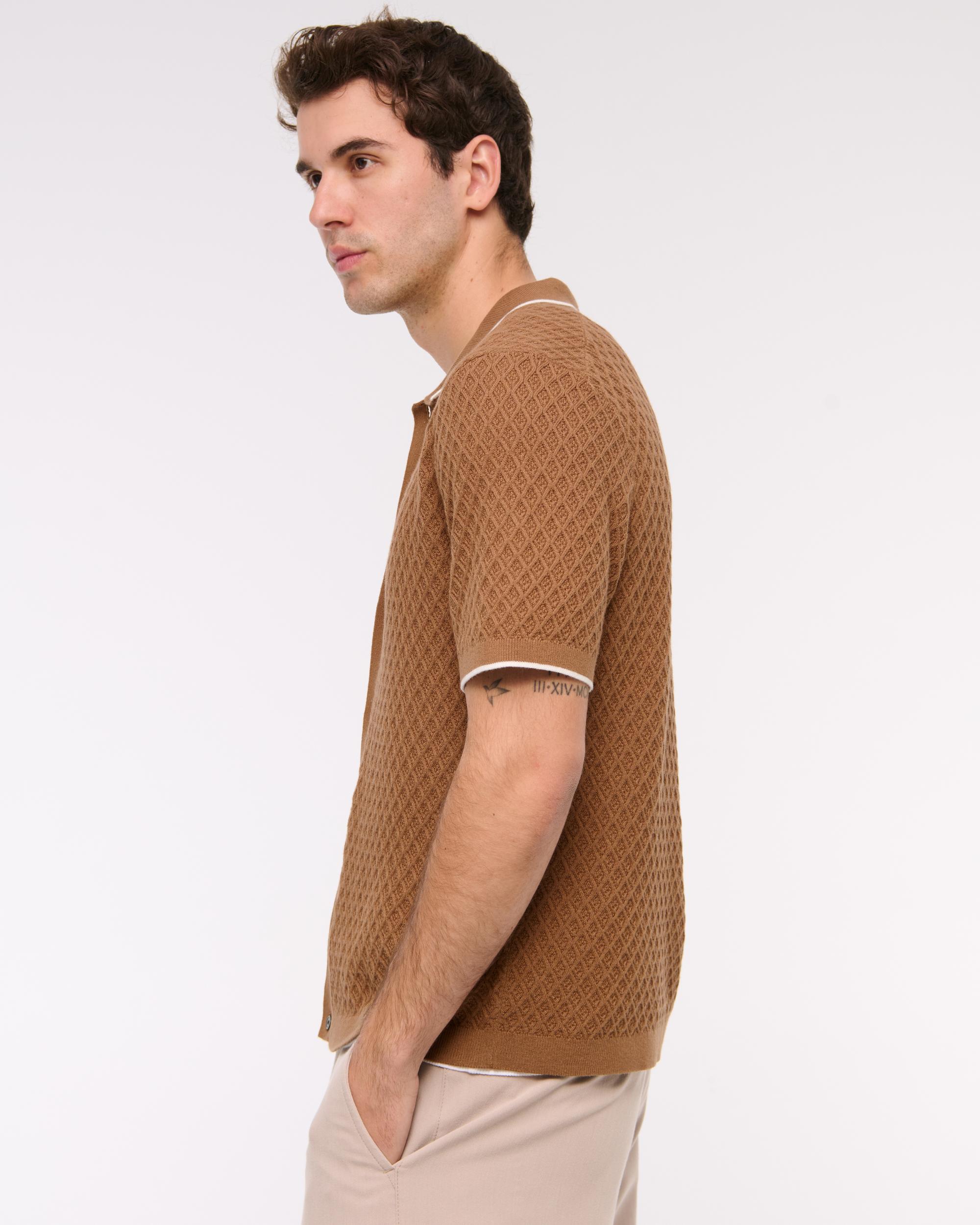 Diamond Stitch Button-Through Sweater Polo Product Image