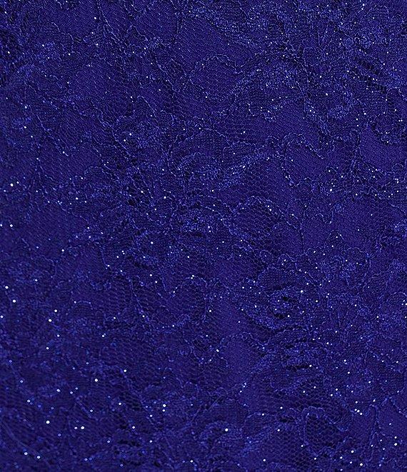 Morgan & Co. Sleeveless Scalloped V-Neck Corset-Bodice Glitter-Embellished Lace Sheath Dress Product Image