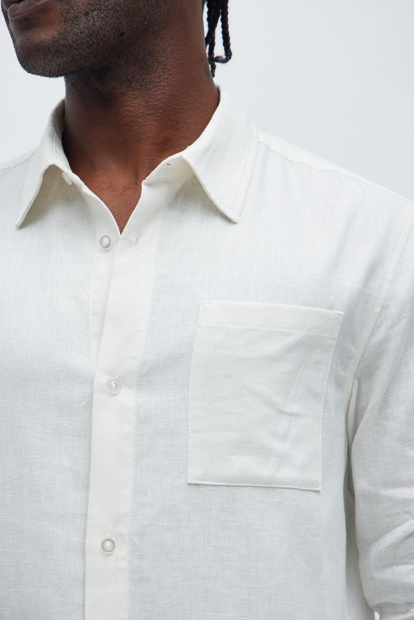 Bahamas Linen Single Pocket Long Sleeve Shirt - White Product Image
