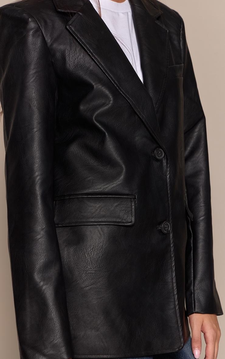 Washed Black Textured Faux Leather Blazer Product Image