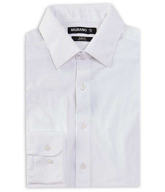 Murano Slim Fit Non-Iron Point Collar Solid Knit Dress Shirt Product Image