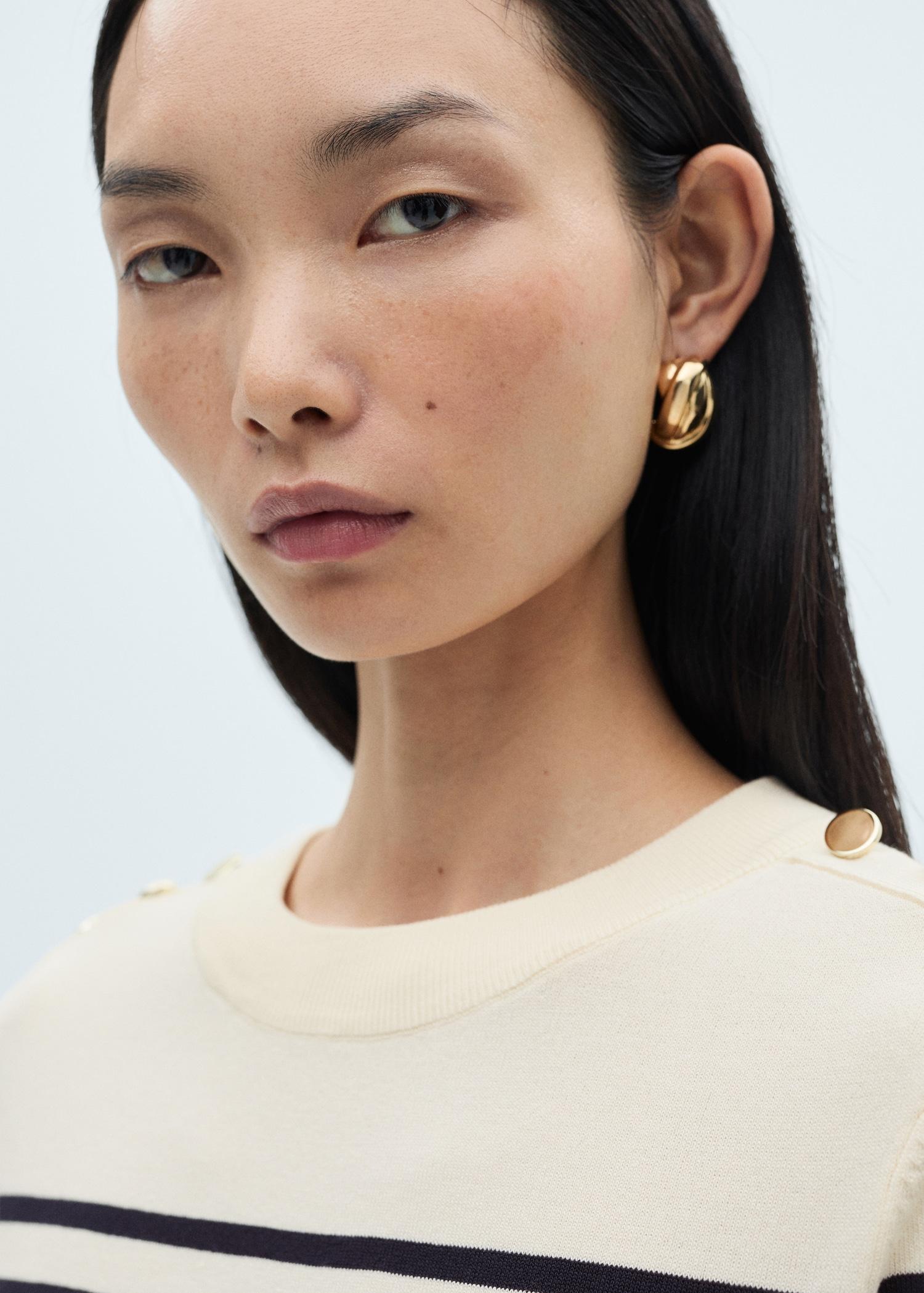 Buttoned striped T-shirt - Women | MANGO USA Product Image