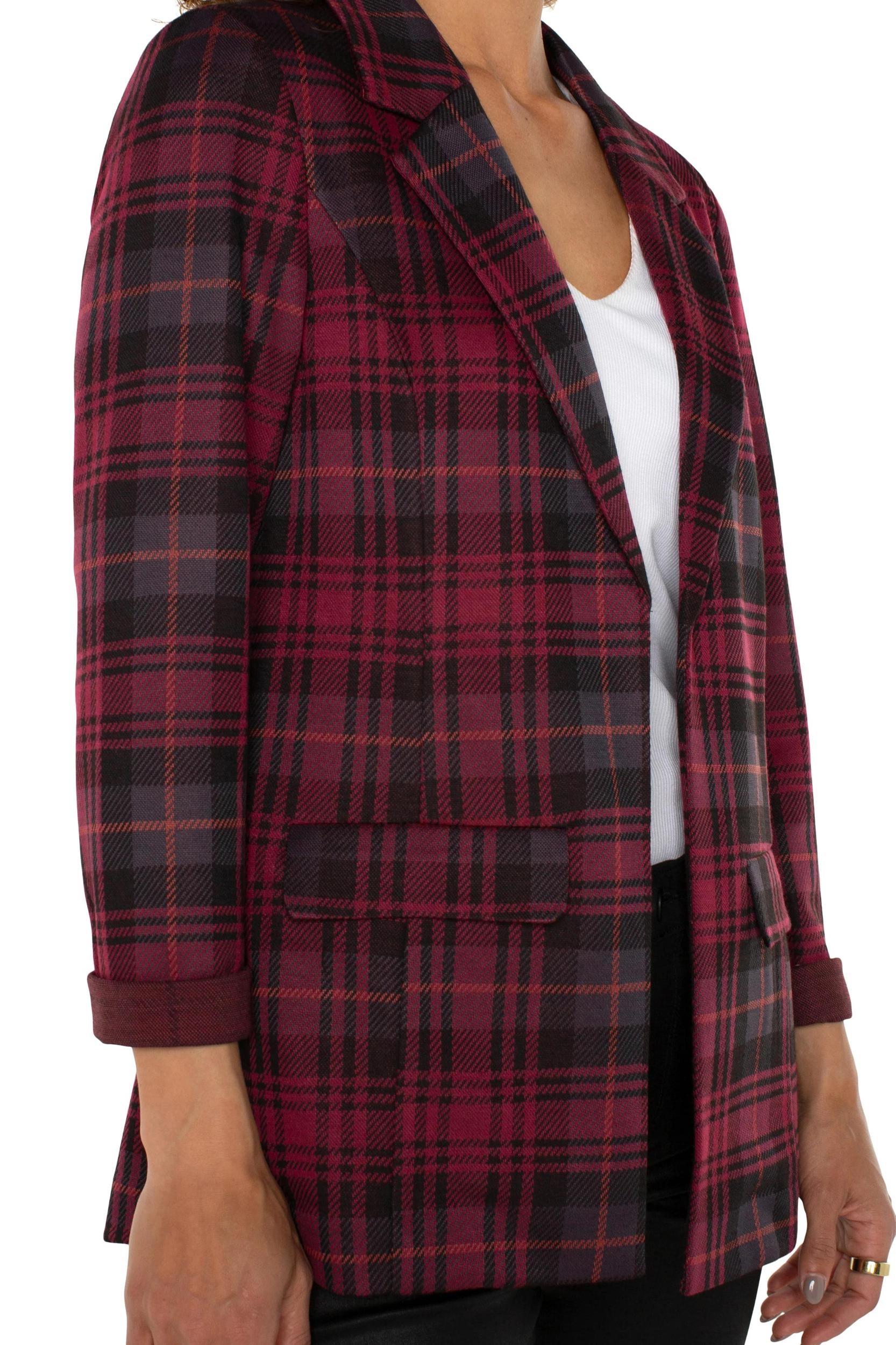 Boyfriend Blazer -  Blackberry tartan plaid Product Image
