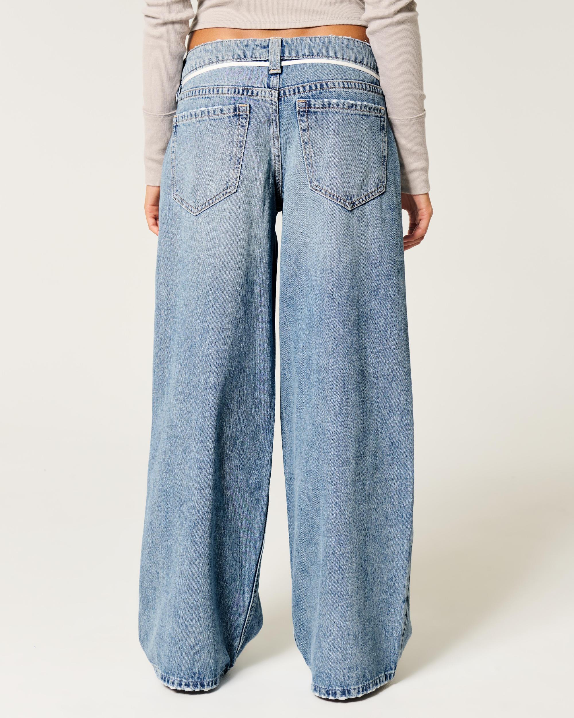 Low-Rise Medium Wash Shoelace Super Baggy Jeans Product Image