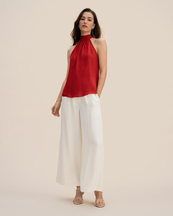 LILYSILK Silk Blouse Women Halter Neck Lily White 4 Product Image