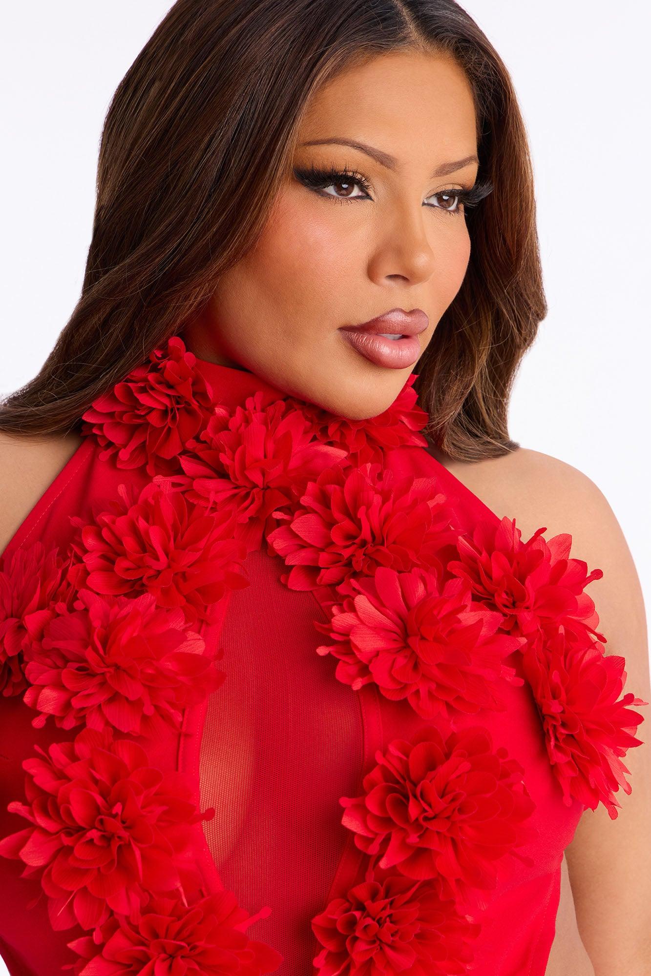 Kennedy 3D Floral Mock Neck Jumpsuit - Red Female Product Image