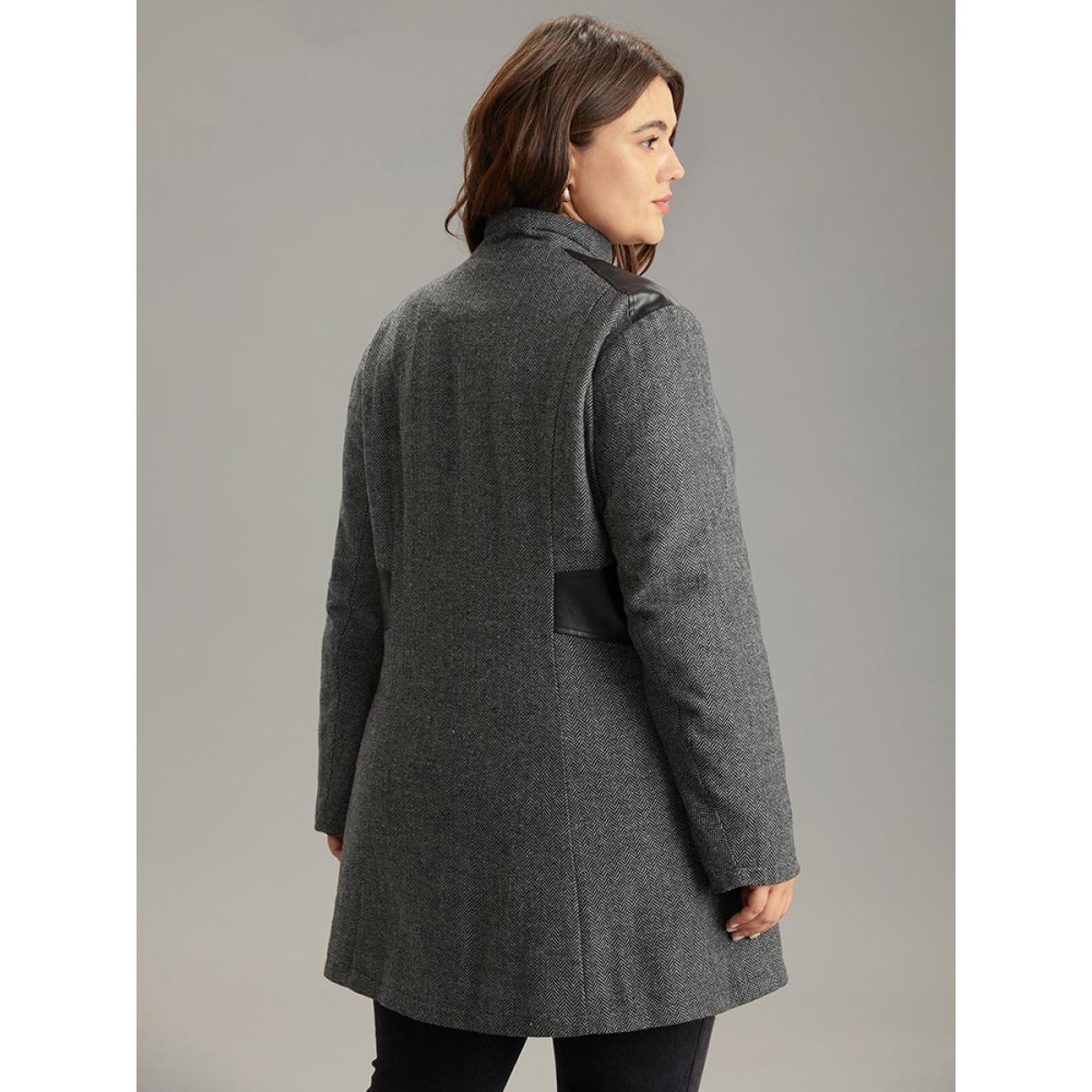 Plus Size Padded Patchwork PU Leather Zipper Coat Women Black Casual Texture Ladies Dailywear Winter Coats BloomChic 26/4X Product Image