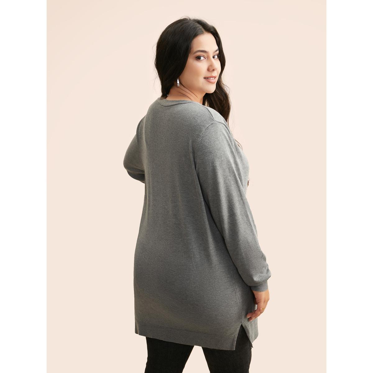 Plus Size Supersoft Essentials Plain Kimono Collar Cardigan Mediumgray Women Basics Loose Long Sleeve Everyday Cardigans BloomChic 26/4X Product Image