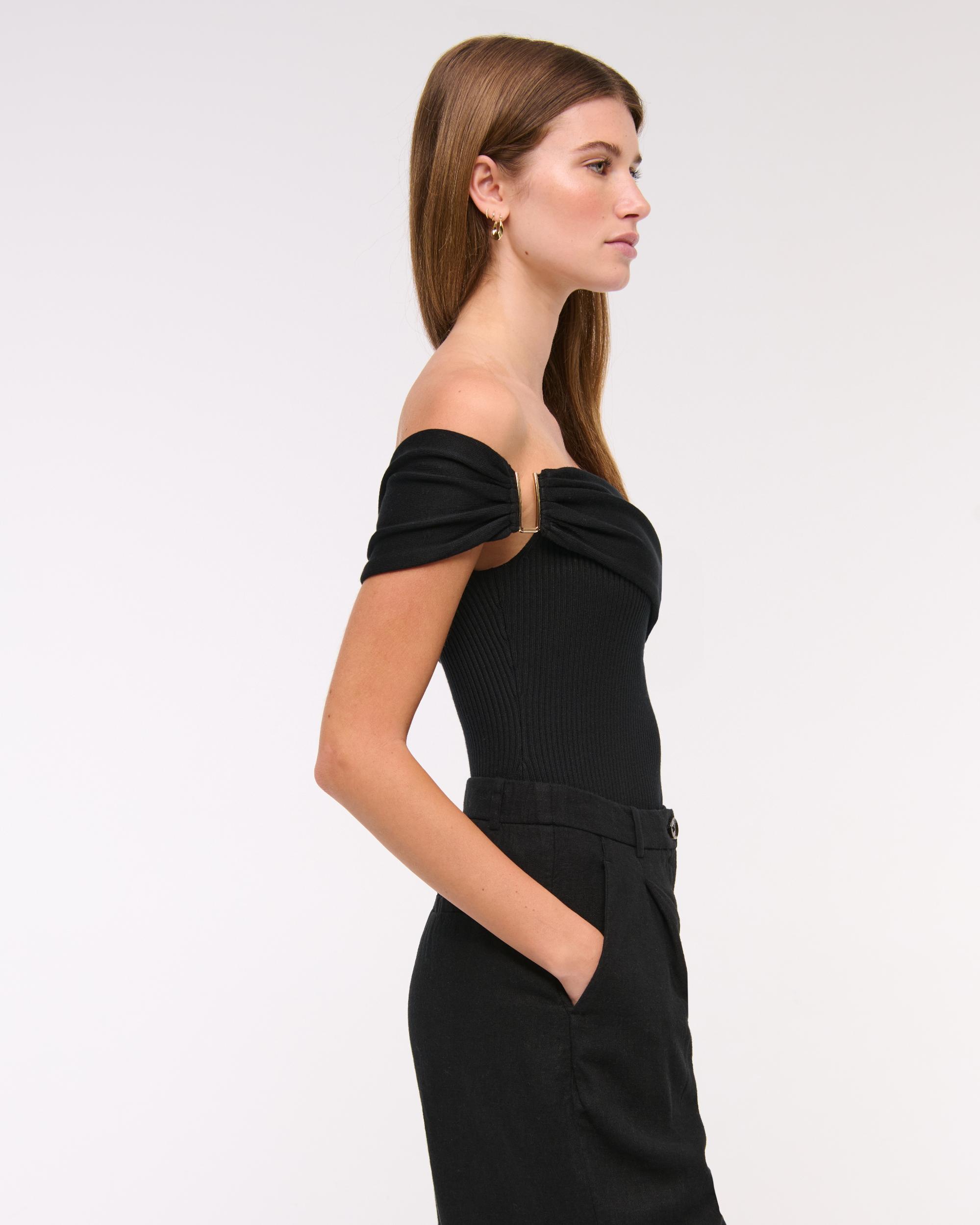 Hardware Off-The-Shoulder Sweater Top Product Image