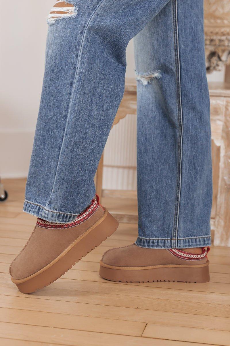Tessa Camel Platform Cozy Slippers Product Image