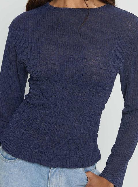 Bradly Shirred Long Sleeve Top Navy Product Image