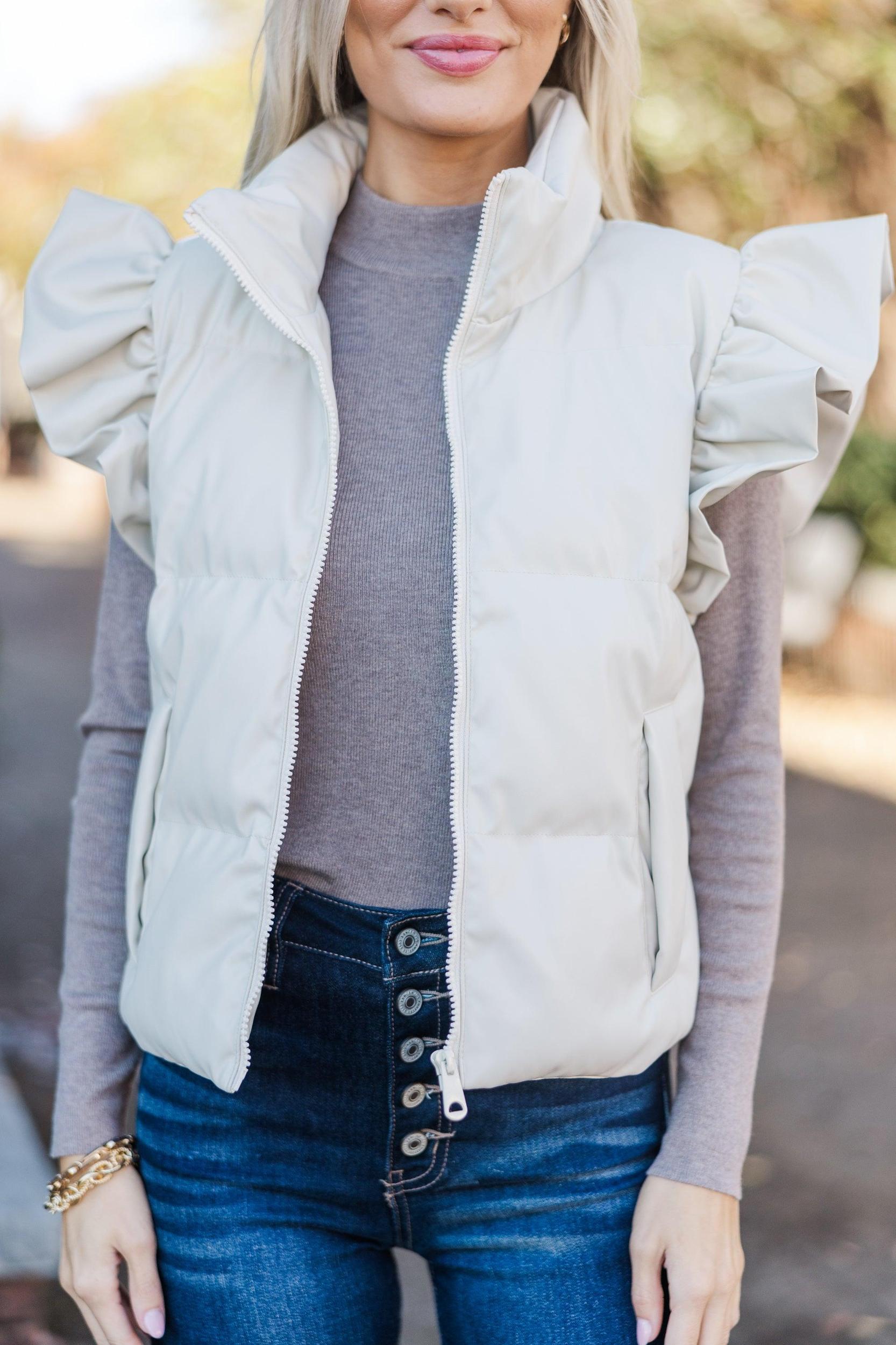 Happy To Be Here Cream White Puffer Vest Female Product Image