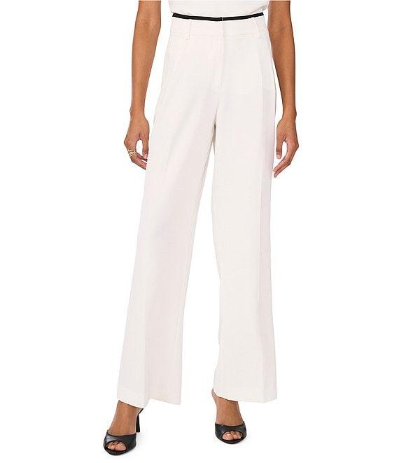 Vince Camuto Stretch Twill Wide-Leg Contrast Waistband Pleated Pants Product Image