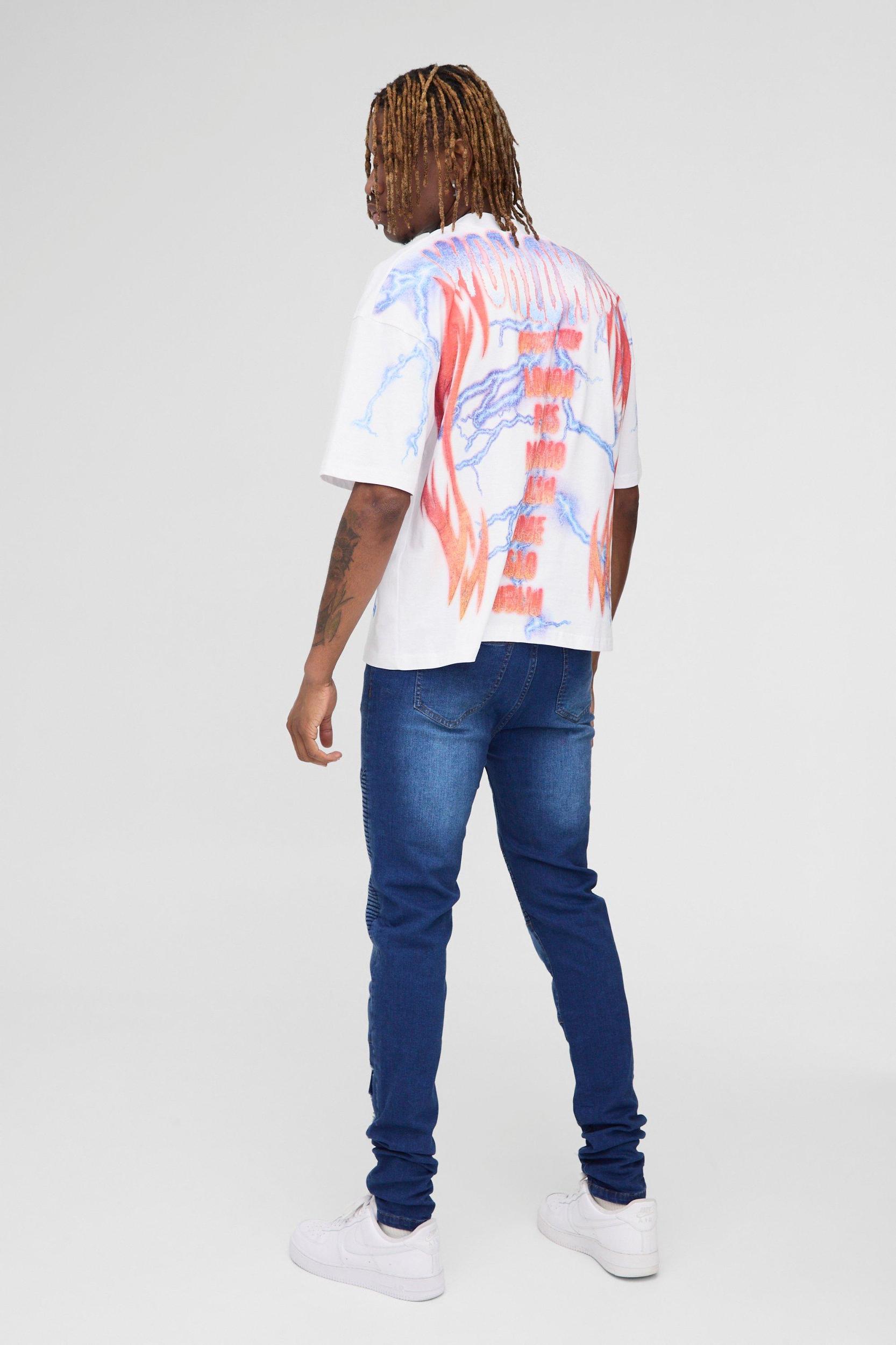 Tall Super Skinny Busted Knee Biker Jeans | boohooMAN USA Product Image