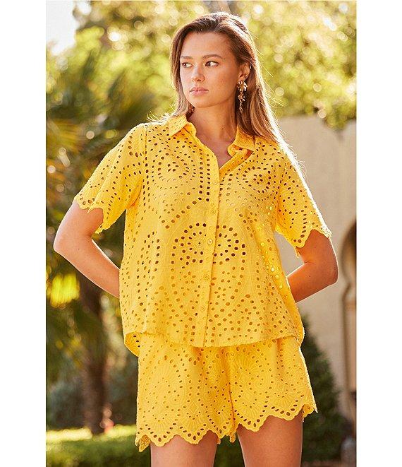 Skies Are Blue Coordinating Eyelet Point Collar Neck Short Sleeve Blouse Product Image